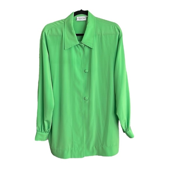 BROWSTONE STUDIO Vintage 90s Lime Green Blouse Power Boss Dynasty Size 18 - Picture 1 of 16